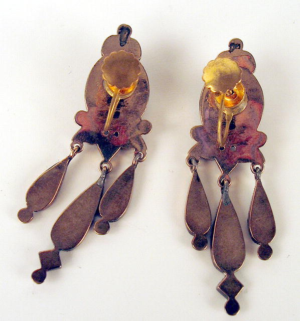 OUTSTANDING VICTORIAN 14K GOLD EARRINGS ONYX DANGLES