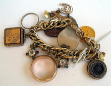 VICTORIAN CHARM BRACELET 14K $2.5 GOLD PIECE 3c PIECES