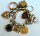 VICTORIAN CHARM BRACELET 14K $2.5 GOLD PIECE 3c PIECES