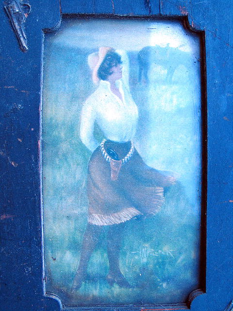 ANNIE OAKLEY SOUVENIR FRAME AND PRINT FOLK ART FRAME