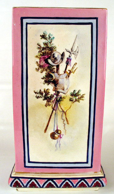LARGE SAINT DENIS FAIENCE VASE WITH 19TH C WOMAN COLORS