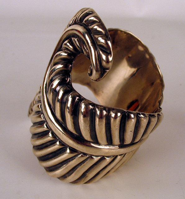 Signed Mexican Taxco Sterling Designer Cuff Bracelet Sterling Eagle mark 3
