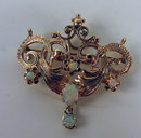 QUALITY 14K GOLD PIN BROOCH PENDANT FIREY OPALS NOUVEAU