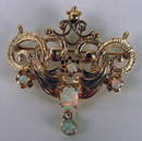 QUALITY 14K GOLD PIN BROOCH PENDANT FIREY OPALS NOUVEAU