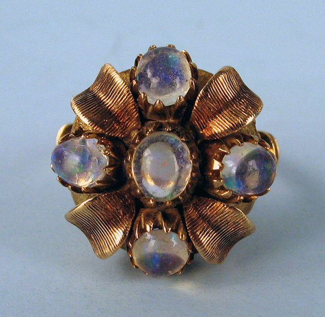 VERY RARE NATURAL JELLY OPAL (5) 14K GOLD RING AMAZING