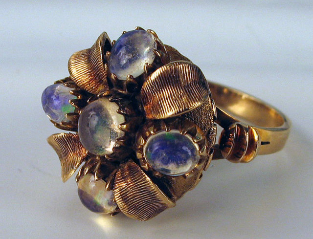 VERY RARE NATURAL JELLY OPAL (5) 14K GOLD RING AMAZING