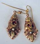 FANTASTIC VICTORIAN EARRINGS WITH RUBY PEARL 14K GOLD