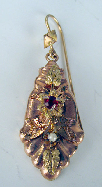 FANTASTIC VICTORIAN EARRINGS WITH RUBY PEARL 14K GOLD