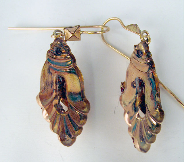 FANTASTIC VICTORIAN EARRINGS WITH RUBY PEARL 14K GOLD