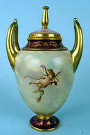 FINE ROYAL VIENNA VASE W LID ANGEL & CUPID CHERUB HANDPAINTED