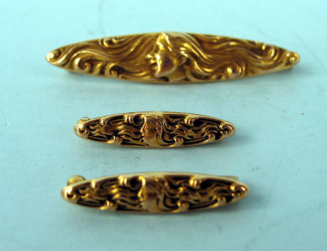 KREMENTZ ART NOUVEAU 14K GOLD BEAUTY PINS (3)