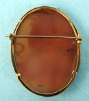 LARGE VICTORIAN SHELL CAMEO OF WOMAN W SCYTHE 14K GOLD FRAME