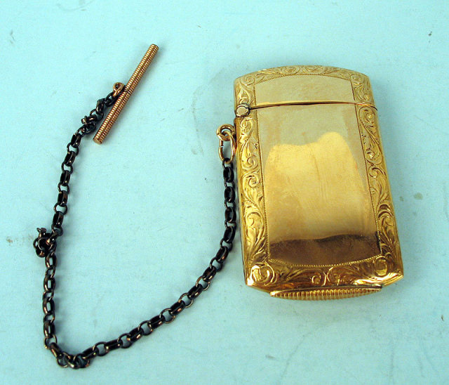 RARE AND UNUSUAL VICTORIAN 14K GOLD FILLED MATCH HOLDER AND CHAIN
