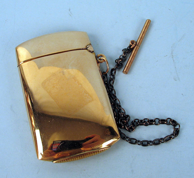RARE AND UNUSUAL VICTORIAN 14K GOLD FILLED MATCH HOLDER AND CHAIN