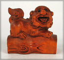FINE CHERRY WOOD JAPANESE MEIJI NETSUKE SIGNED FOO FU OR SHISHI DOG