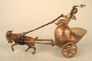 AMAZING STERLING SILVER CHERUB RIDING IN SNAIL CART PULLED BY GOAT SALT DIP