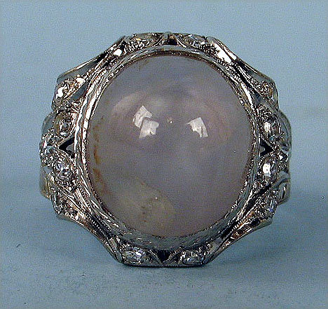 STUNNING EDWARDIAN PLATINUM NATURAL STAR SAPPHIRE RING 20 DIAMONDS