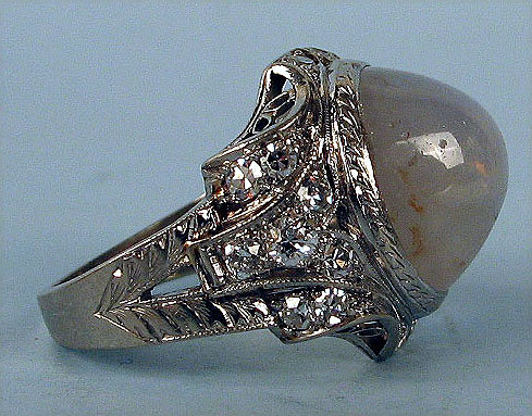 STUNNING EDWARDIAN PLATINUM NATURAL STAR SAPPHIRE RING 20 DIAMONDS