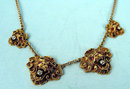 GREAT VICTORIAN 14K GOLD NECKLACE LIONS HEADS, RUBIES, DIAMONDS