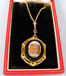 OUTSTANDING 14K GOLD MICROMOSAIC PENDANT AND CHAIN 1870s