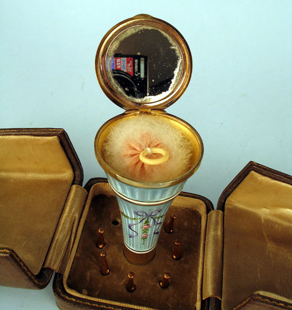 MUSEUM QUALITY ENAMEL STERLING UMBRELLA PARASOL CANE HANDLE W COMPACT IN ASPREY BOX