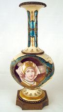 MUSEUM QUALITY IMPERIAL RUSSIAN ENAMEL ON PORCELAIN VASE ANTIQUE WOMAN WITH KOKOSHNIK