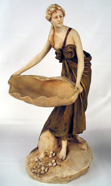 QUALITY LARGE ROYAL DUX BOHEMIA SIGNED HERMAN SCHUBERT WOMAN WITH BOWL CLASSIC FORM