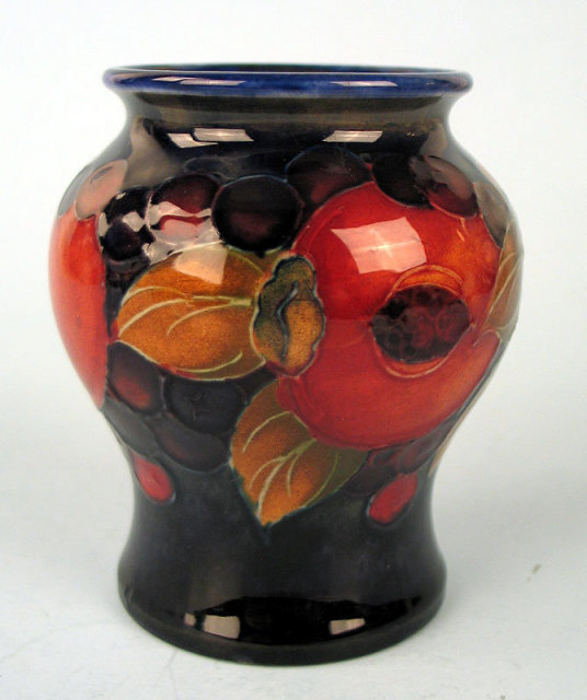 FINE MOORCROFT POMEGRANATE MINI 3 1/2'' VASE SIGNED COBALT