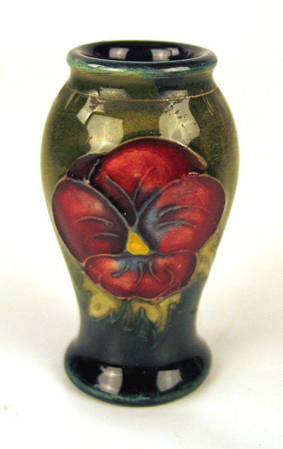 Fine Moorcroft miniature baluster vase Pansy pattern