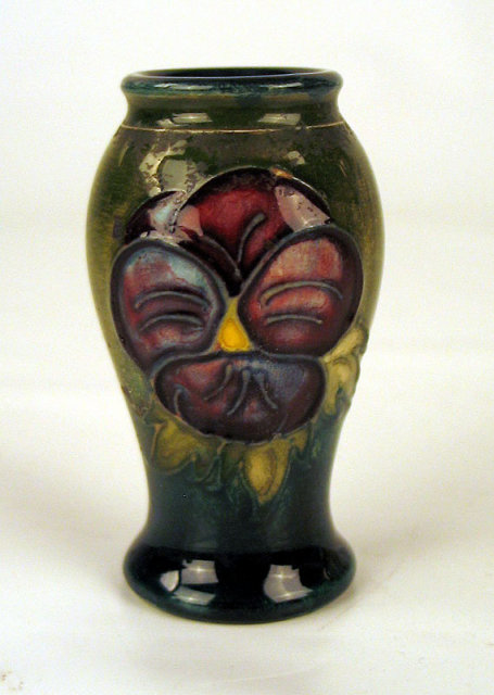 Fine Moorcroft miniature baluster vase Pansy pattern