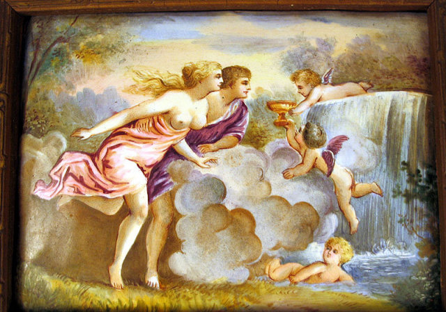 OUTSTANDING VIENNA AUSTRIAN ENAMEL PLAQUE DAPHNIS CHLOE