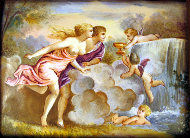 OUTSTANDING VIENNA AUSTRIAN ENAMEL PLAQUE DAPHNIS CHLOE