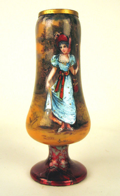 FINE FRENCH ENAMEL VASE OF WOMAN VICTORIAN SIGNED VALLET