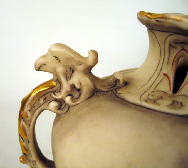 UNUSUAL ROYAL DUX RETICULATED BOHEMIA VASE W GRIPHONS EAGLES