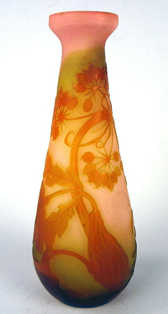 FINE ORGINAL GALLE FLORAL VASE 4 COLOR CIRCA 1900