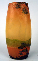 FINE LEGAS ENAMELED AND CAMEO GLASS VASE SUNSET BOATS