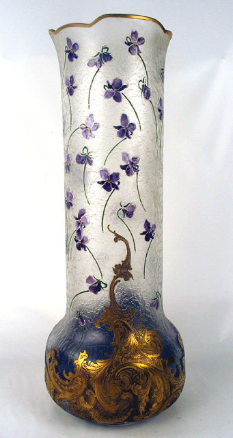 MONUMENTAL MONT JOYE CAMEO GLASS VASE VIOLETS ART NOUVEAU