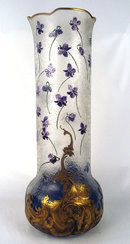 MONUMENTAL MONT JOYE CAMEO GLASS VASE VIOLETS ART NOUVEAU