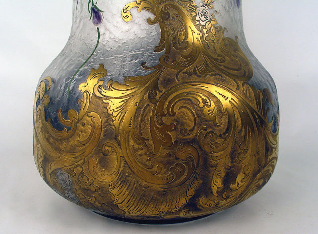 MONUMENTAL MONT JOYE CAMEO GLASS VASE VIOLETS ART NOUVEAU