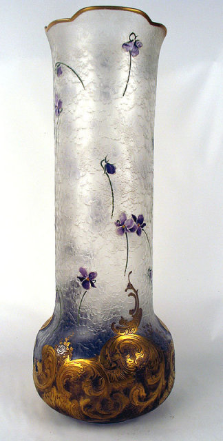 MONUMENTAL MONT JOYE CAMEO GLASS VASE VIOLETS ART NOUVEAU