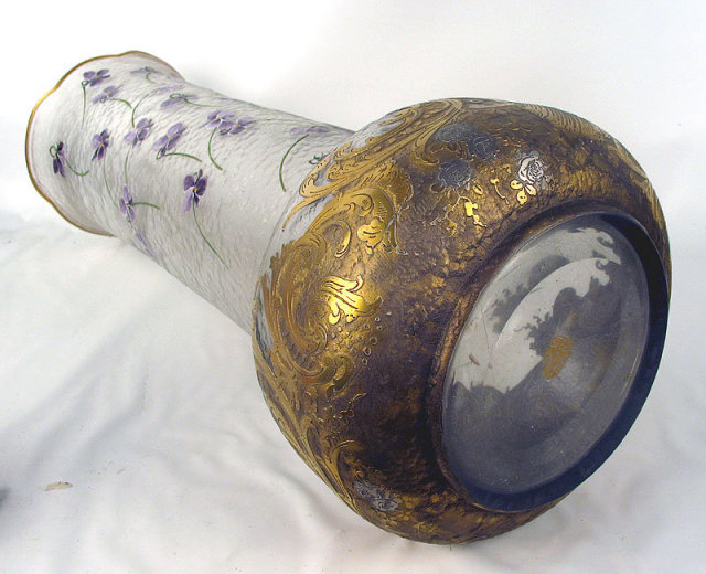 MONUMENTAL MONT JOYE CAMEO GLASS VASE VIOLETS ART NOUVEAU