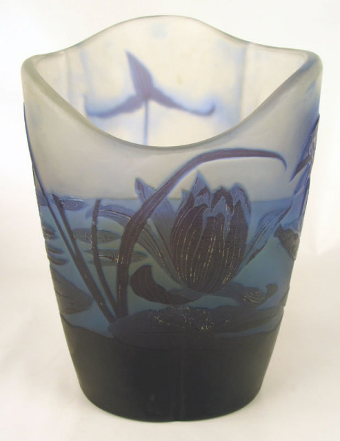 ORIGINAL ANTIQUE GALLE CAMEO GLASS VASE UNUSUAL FORM 3 COLOR