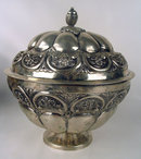 OUTSTANDING COLONIAL MEXICO SPANISH STERLING SILVER COVERED FOOTED BOWL MARKED