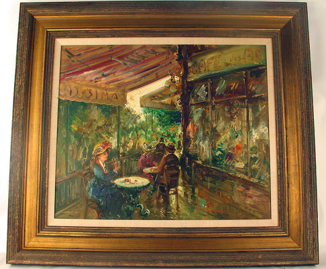 MARIO PASSONI OIL ON CANVAS FRENCH CAFE STREET SCENE IMPRESSIONIST