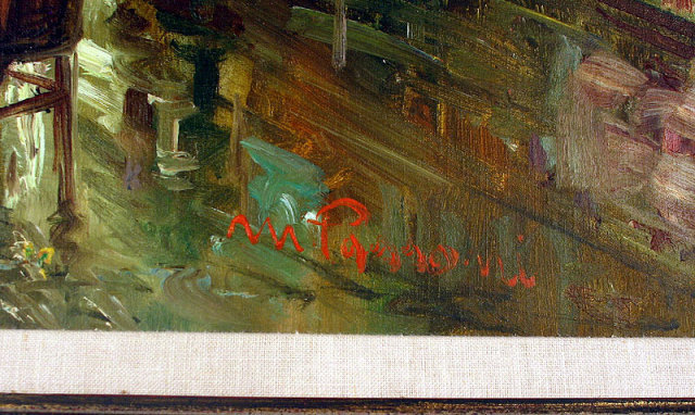 MARIO PASSONI OIL ON CANVAS FRENCH CAFE STREET SCENE IMPRESSIONIST
