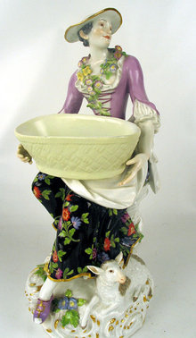 Large Meissen Woman with basket Sheep Shepherd Dresden