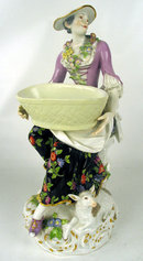 Large Meissen Woman with basket Sheep Shepherd Dresden