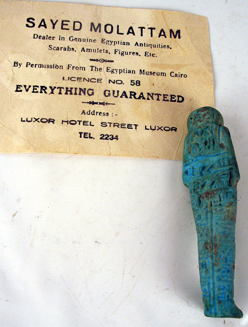 Faience Ushabti ex Sayed Mollatam 18th Dynasty 1500BC with Export Certificate