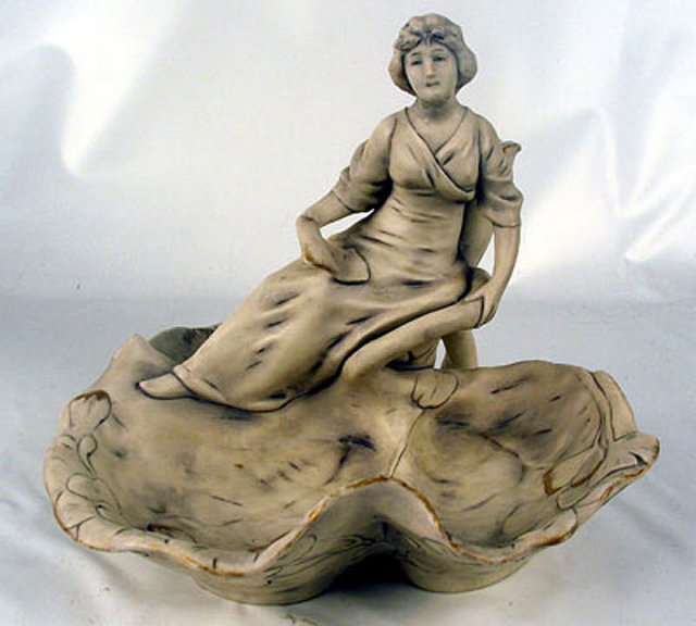 Fine Royal Dux Bohemia Figural Candlestick / Bowl Art Nouveau