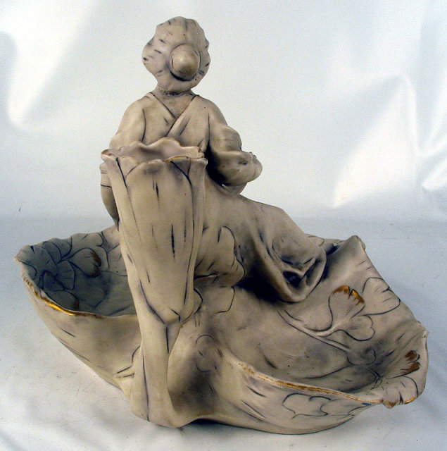 Fine Royal Dux Bohemia Figural Candlestick / Bowl Art Nouveau
